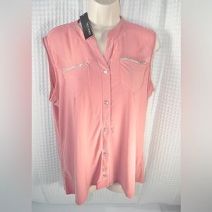 NWT Adele & May Sleeveless Blouse With Rhinestone Accents Women’s Size XL